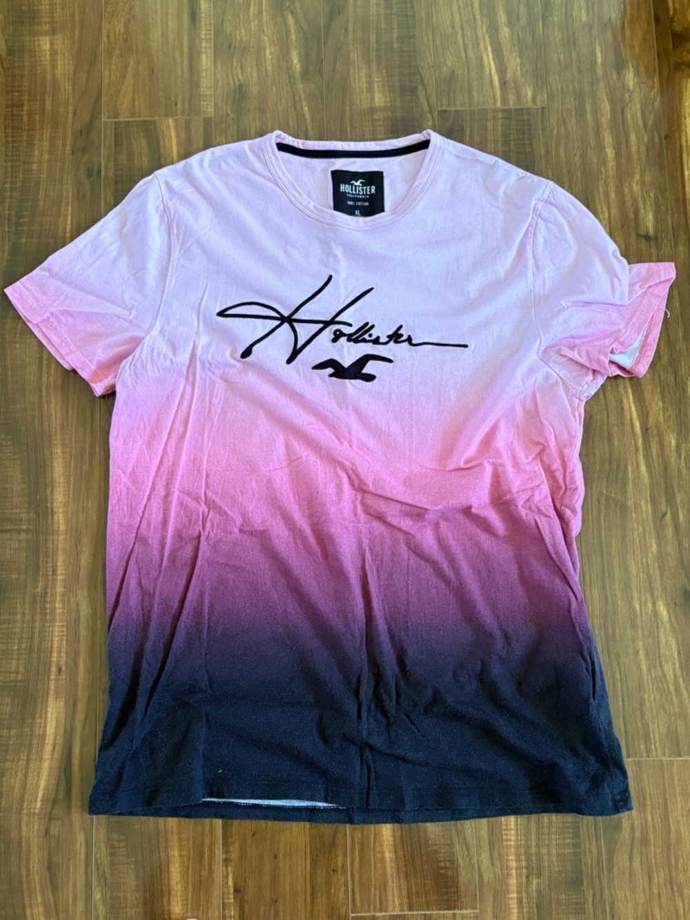Hollister Pink to Black Ombre Short Sleeve Logo Tee